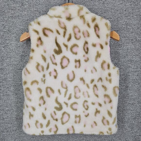 BELUGA NEW YORK FAUX FUR LEOPARD VEST – TODDLER 3T – ZIP FRONT – PINK/WHITE - Picture 2 of 6